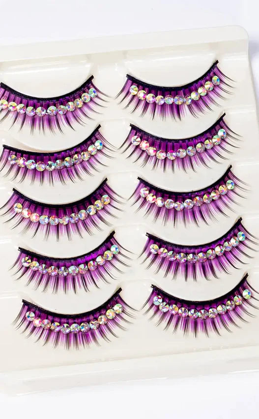 Drag Me To Hell Rhinestone Lashes - Purple