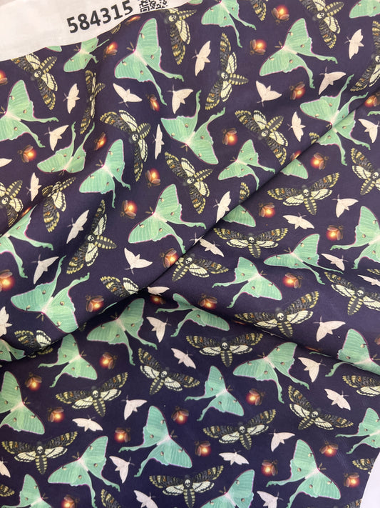 LUNAR MOTH AQUA  - Polycotton Fabric from Japan