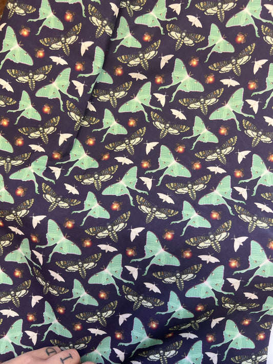 LUNAR MOTH AQUA  - Polycotton Fabric from Japan